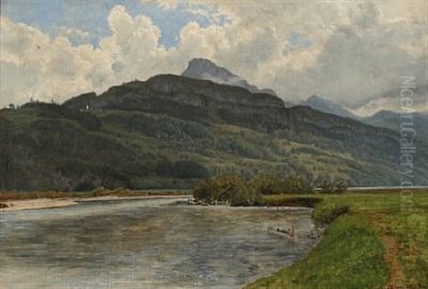 A Storm Approaching In Brunnen, Switzerland Oil Painting by Janus Andreas Bartholin La Cour