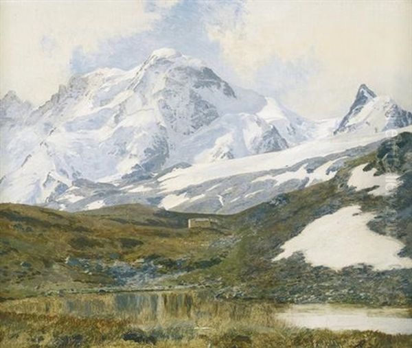 Schwarzsee Mit Kapelle Und Breithorn Oberhalb Von Zermatt Oil Painting by Janus Andreas Bartholin La Cour