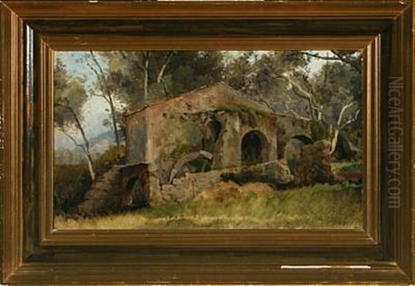Mediterranean Study By A Watermill Oil Painting by Janus Andreas Bartholin La Cour
