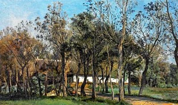 Old Farmhouse Behind Trees Oil Painting by Janus Andreas Bartholin La Cour