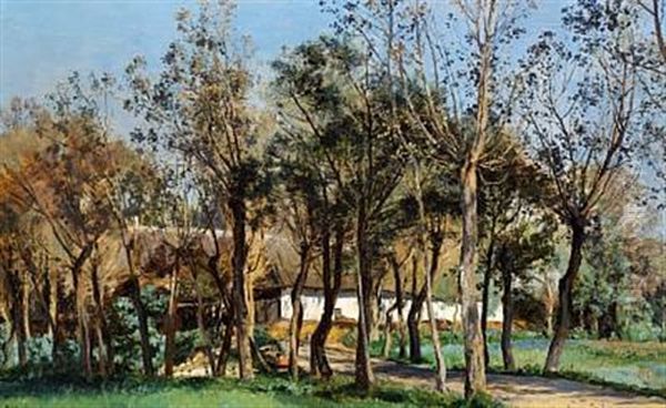 Old Farmhouse Behind Trees Oil Painting by Janus Andreas Bartholin La Cour