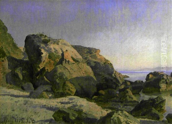 Les Rochers A Capri Oil Painting by Janus Andreas Bartholin La Cour