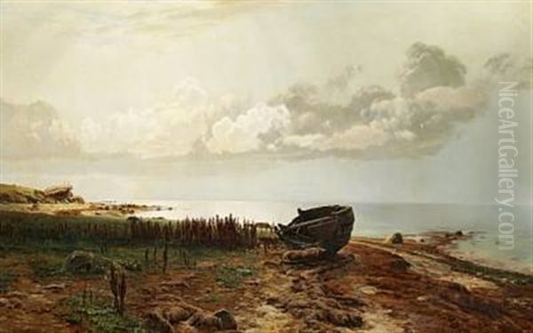 Uroligt Vejr, Sommerdag Ved Stranden Oil Painting by Janus Andreas Bartholin La Cour