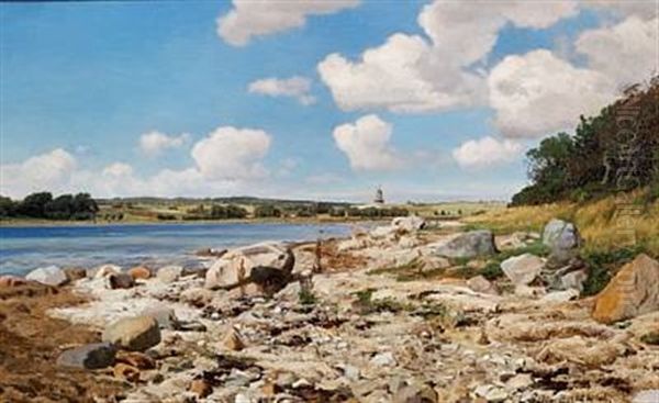 Danish Summer Landscape, The Bay Of Kalo? Oil Painting by Janus Andreas Bartholin La Cour