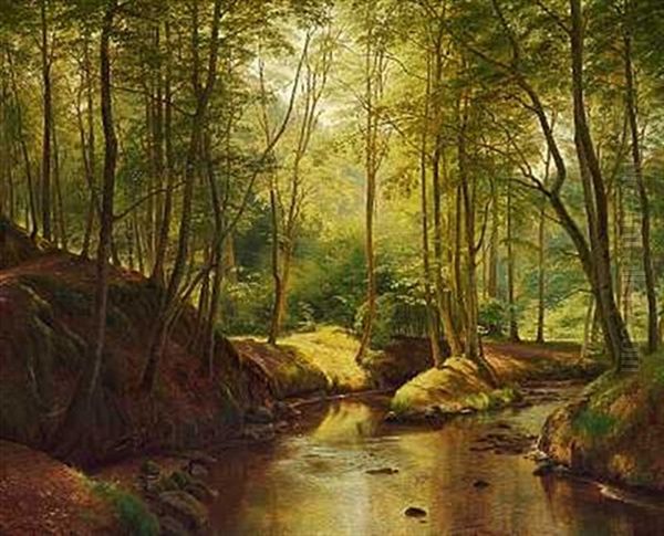 Sommerdag Ved Molleaaen I Skoven Oil Painting by Janus Andreas Bartholin La Cour