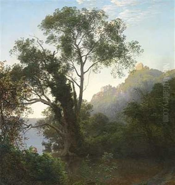 Tidlig Morgen Ved Nemisoen Oil Painting by Janus Andreas Bartholin La Cour