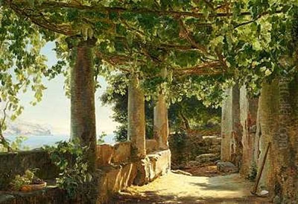 Parti Fra Vigne Pa Capri Med Udsigt Til Punta Della Campanella Oil Painting by Janus Andreas Bartholin La Cour