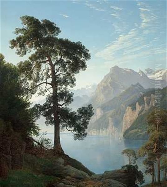 Parti Fra Vierwaldstattersee Oil Painting by Janus Andreas Bartholin La Cour