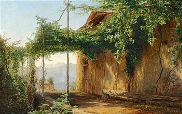 En Pergola Ved Nemisoen Oil Painting by Janus Andreas Bartholin La Cour