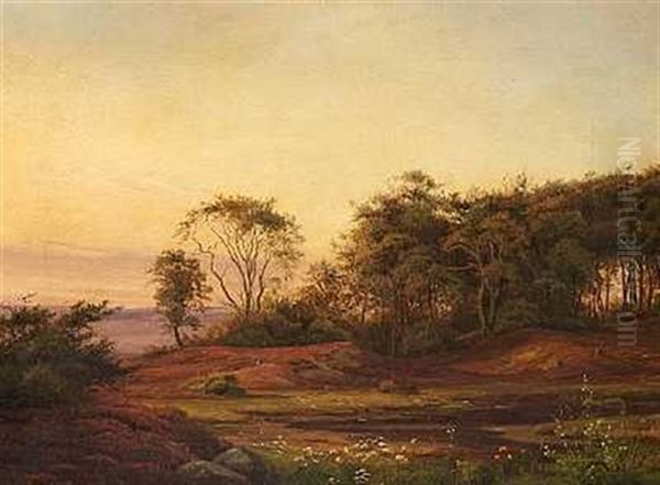 Aftensstemning I Udkanten Af Skoven Oil Painting by Janus Andreas Bartholin La Cour