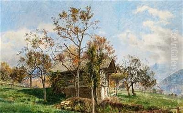 Landskab Med Sennhytte Oil Painting by Janus Andreas Bartholin La Cour