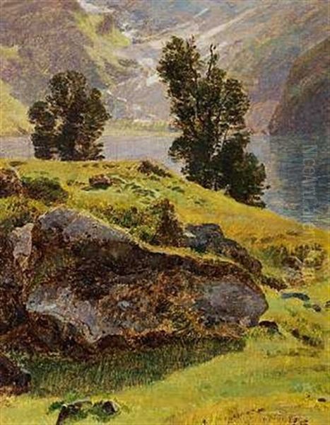 Sommerlandskab I Bjergene Oil Painting by Janus Andreas Bartholin La Cour