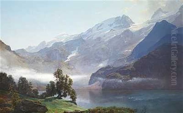 Morgen Ved Vierwaldtadter-soen Oil Painting by Janus Andreas Bartholin La Cour