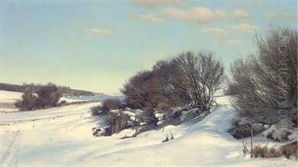 Winter Near The Lake Oil Painting by Janus Andreas Bartholin La Cour