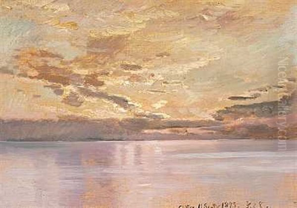 Solbelyste Skyer Over Lac Leman Oil Painting by Janus Andreas Bartholin La Cour
