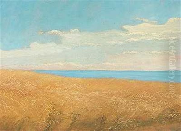 Rugmark Ved Aarhusbugten Oil Painting by Janus Andreas Bartholin La Cour