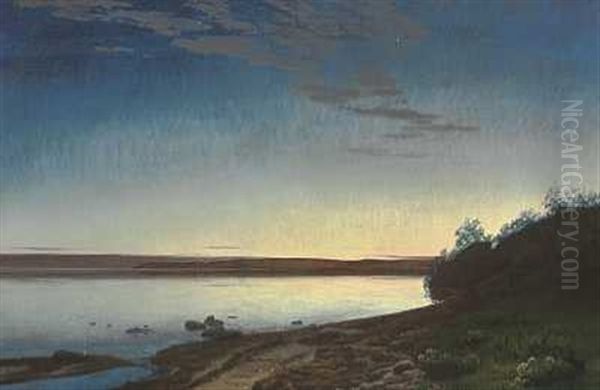 En Sommernat Ved Stranden Oil Painting by Janus Andreas Bartholin La Cour