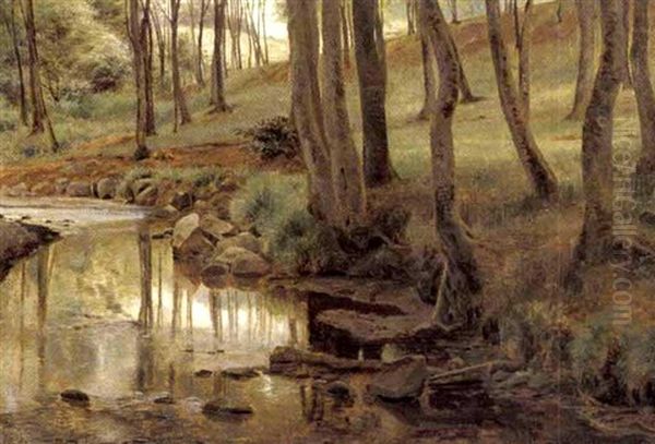 Aalob I Moesgaard Skov Oil Painting by Janus Andreas Bartholin La Cour