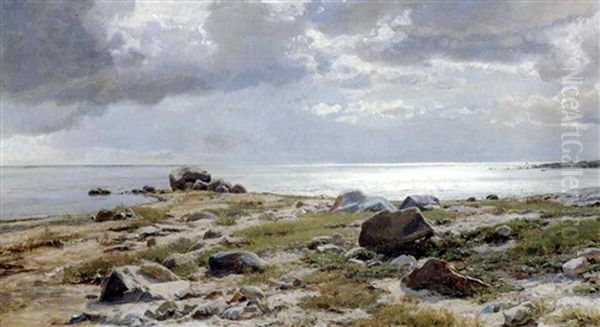 Strandparti Med Skyer Og Store Sten Oil Painting by Janus Andreas Bartholin La Cour