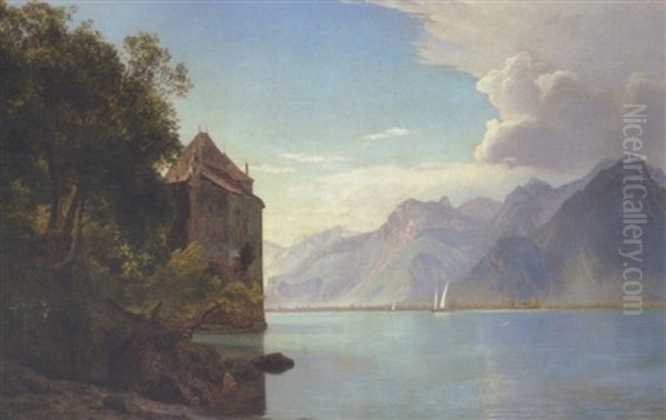 Parti Fra Genfersoen Med Chateau Chillon Oil Painting by Janus Andreas Bartholin La Cour