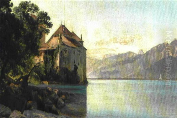 Parti Fra Genfersoen Med Chateau Chillon Oil Painting by Janus Andreas Bartholin La Cour