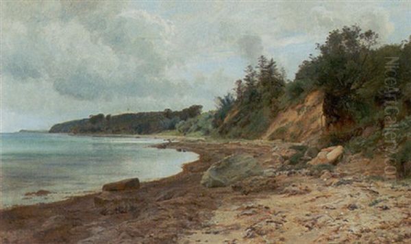 Strandparti Med I Forgrunden Store Sten, Antagelig Arhusbugten Oil Painting by Janus Andreas Bartholin La Cour