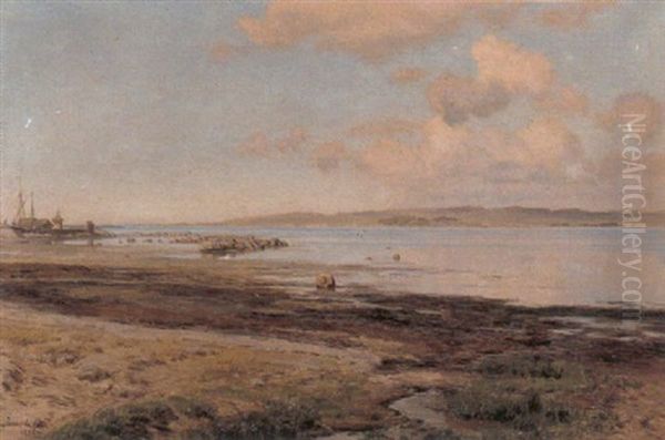 Dansk Fjordlandskab Oil Painting by Janus Andreas Bartholin La Cour