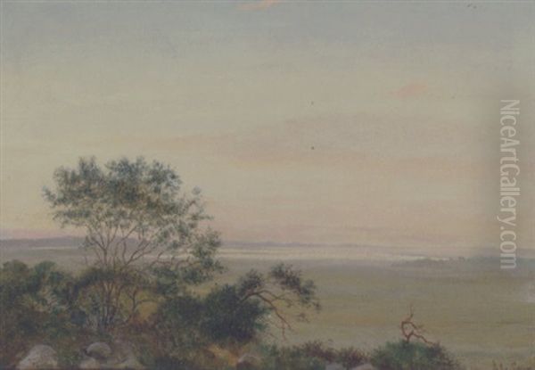 Landskab Med Udsigt Over En So, Morgenstemning Oil Painting by Janus Andreas Bartholin La Cour