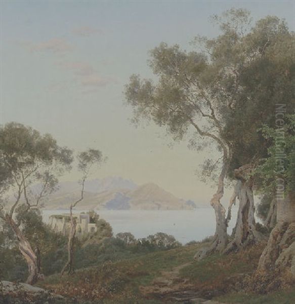 Italiensk Landskab Oil Painting by Janus Andreas Bartholin La Cour