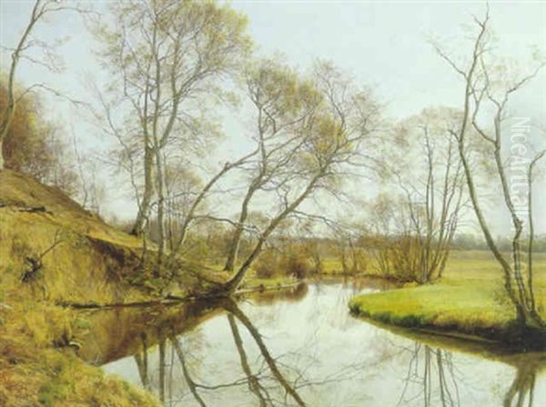 Forarsdag Ved Skovmolleaen Oil Painting by Janus Andreas Bartholin La Cour