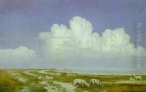 Strandeng Med Graessende Far Oil Painting by Janus Andreas Bartholin La Cour