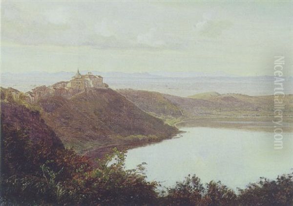 Udsigt Mod Pavens Sommerresidens, Castel Gandolfo Oil Painting by Janus Andreas Bartholin La Cour