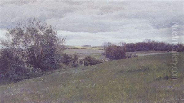 Udsigt Over Marker. (flojstrup?) Oil Painting by Janus Andreas Bartholin La Cour
