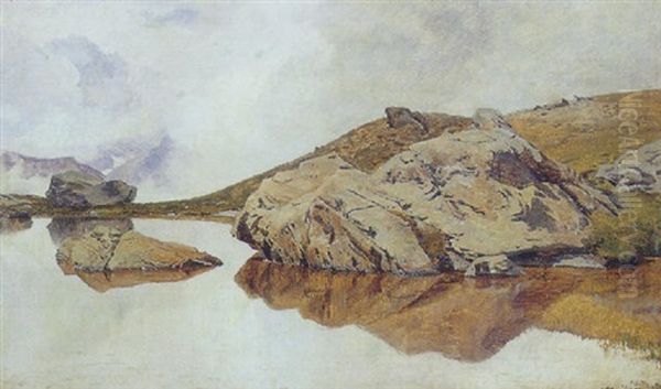 Bjergso Med Klipper Oil Painting by Janus Andreas Bartholin La Cour