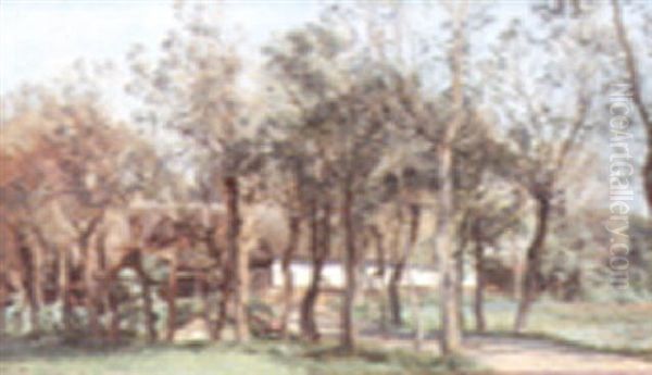 Farm Landscape Oil Painting by Janus Andreas Bartholin La Cour