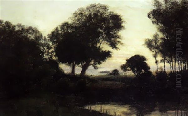 Solnedgangsstemning Oil Painting by Janus Andreas Bartholin La Cour