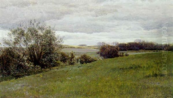 Udsigt Over Marker (flojstrup?) Oil Painting by Janus Andreas Bartholin La Cour