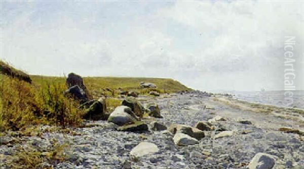 Strandparti Med Store Sten I Vandkanten Oil Painting by Janus Andreas Bartholin La Cour