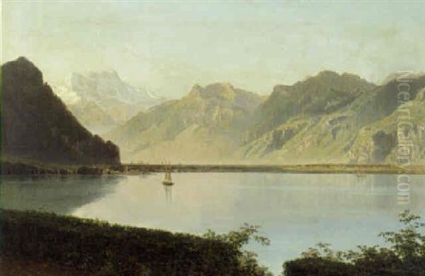 Sommerdag Ved En Schweizisk Bjergso Oil Painting by Janus Andreas Bartholin La Cour