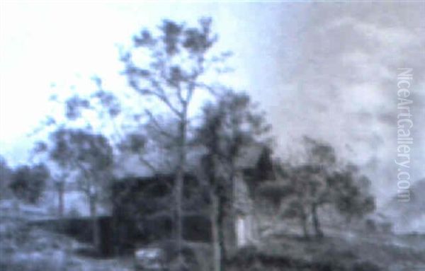 Bjergparti Fra Schweiz Med I Forgrunden S+terhytte Oil Painting by Janus Andreas Bartholin La Cour