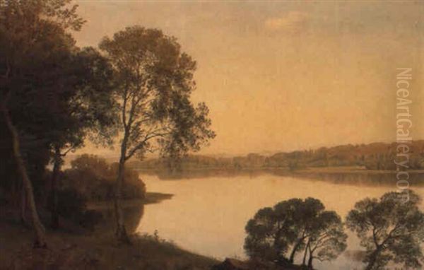 Juniaften Ved Bagsvard S+ Oil Painting by Janus Andreas Bartholin La Cour