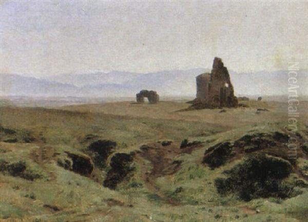 Landskab Fra Den Romerske Campagne Oil Painting by Janus Andreas Bartholin La Cour