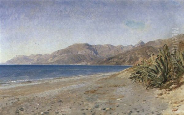 Kystparti, I Forgrunden Agaver, Bordighera Oil Painting by Janus Andreas Bartholin La Cour