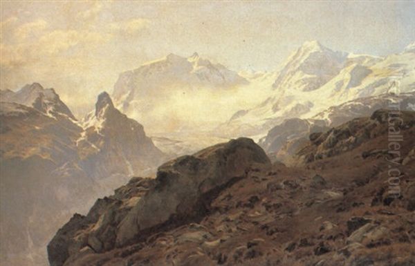 Monte Rosa, Morgen I H+jalperne Oil Painting by Janus Andreas Bartholin La Cour