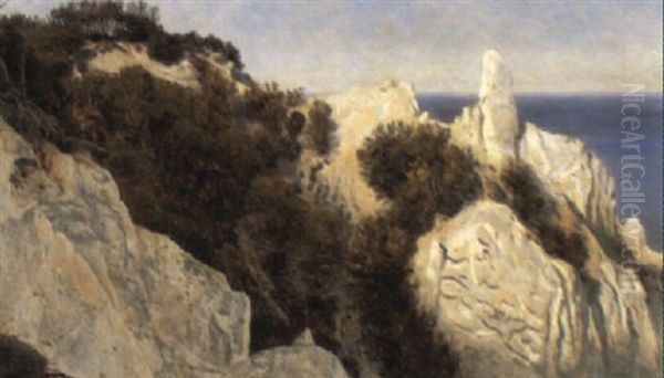Sommerspiret Pa M+ns Klint Oil Painting by Janus Andreas Bartholin La Cour