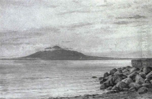 Marine Fra Capri Med Vesuv I Baggrunden Oil Painting by Janus Andreas Bartholin La Cour