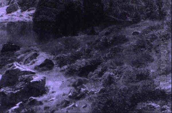 Wiese Am Hochgebirgssee Oil Painting by Janus Andreas Bartholin La Cour