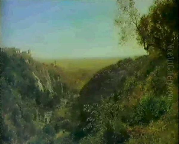 Italiensk Landskab Med Udsigt Mod Tivoli Og Sabinerbjergene Oil Painting by Janus Andreas Bartholin La Cour