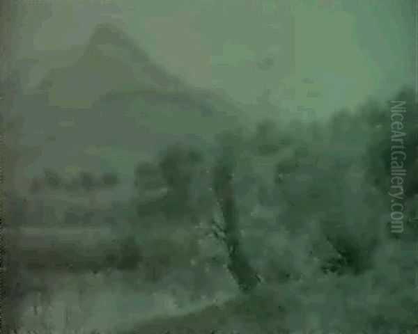 Sneklaedte Bjerge Ved Vierwaldstadtersoen Oil Painting by Janus Andreas Bartholin La Cour