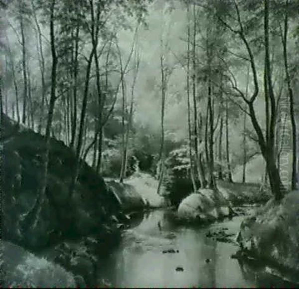 Alob Gennem Skoven Oil Painting by Janus Andreas Bartholin La Cour